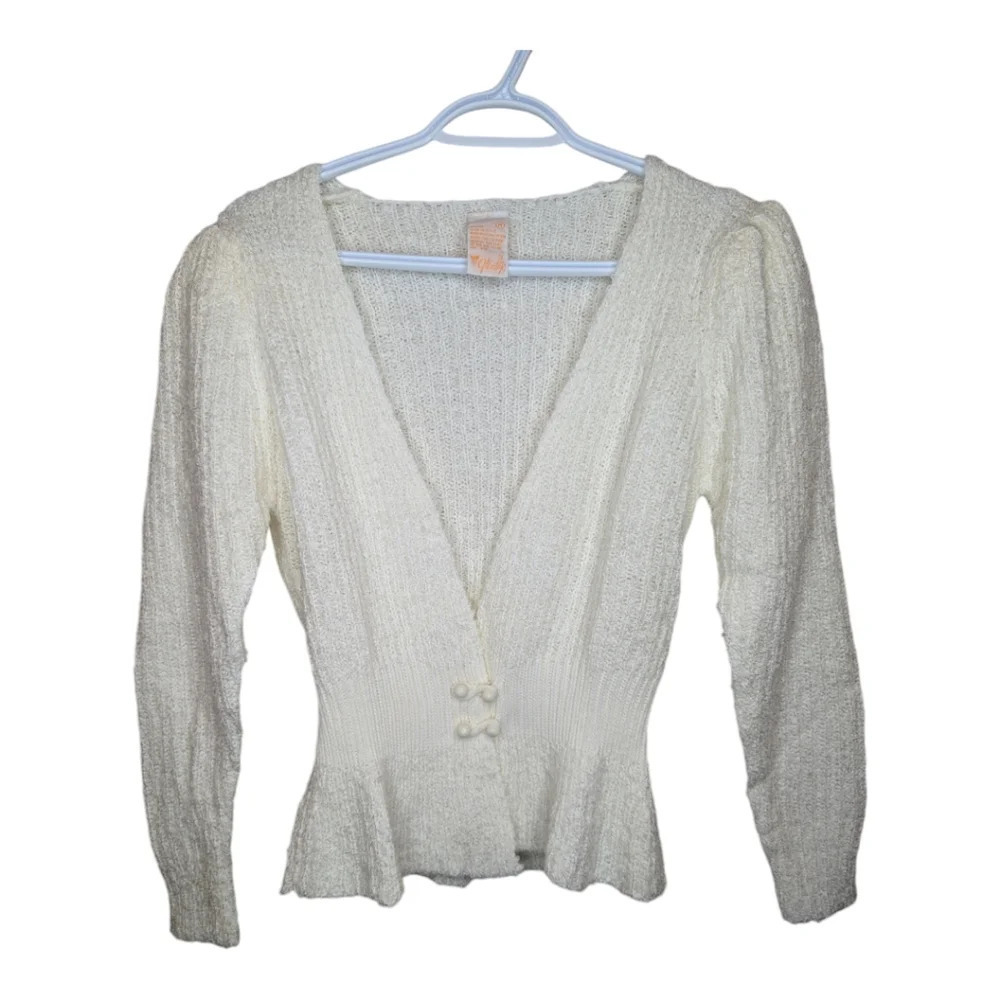 Vintage Glentex Cream Soft Fuzzy Knit Two Button Cardigan Women Medium